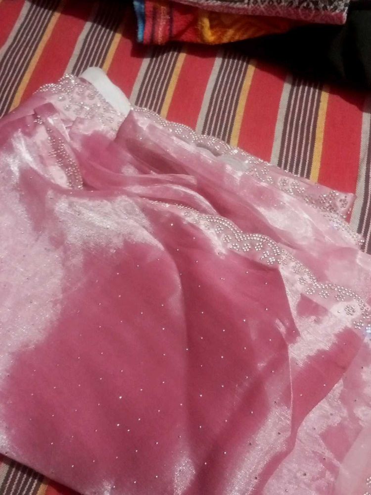 Pink Embellished Saree