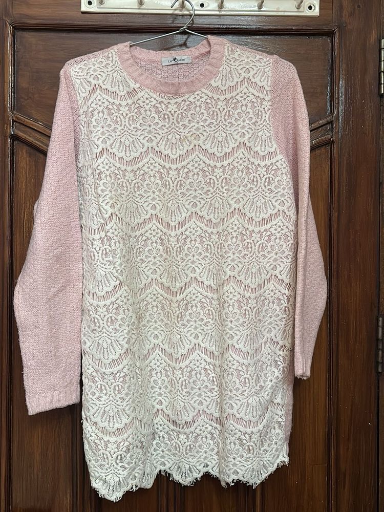 Pink Lace Sweater Top