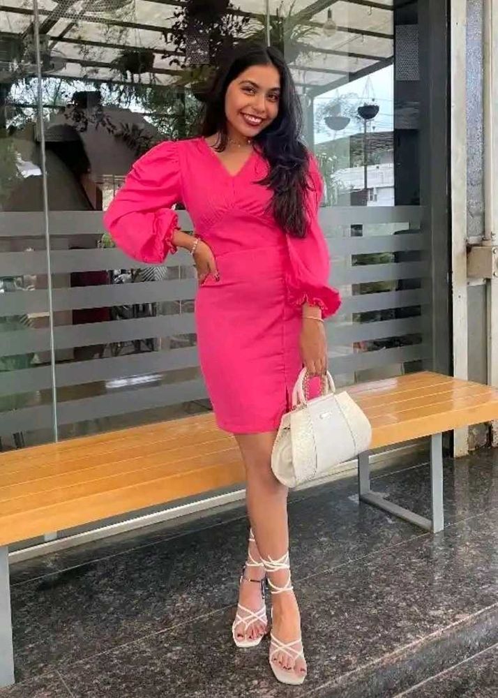Pink Puff Sleeve Mini Dress