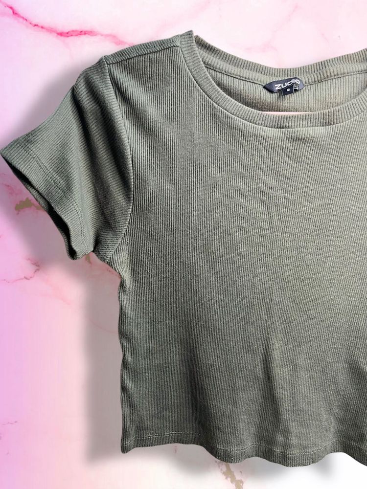 Olive Green Ribbed Crop Top