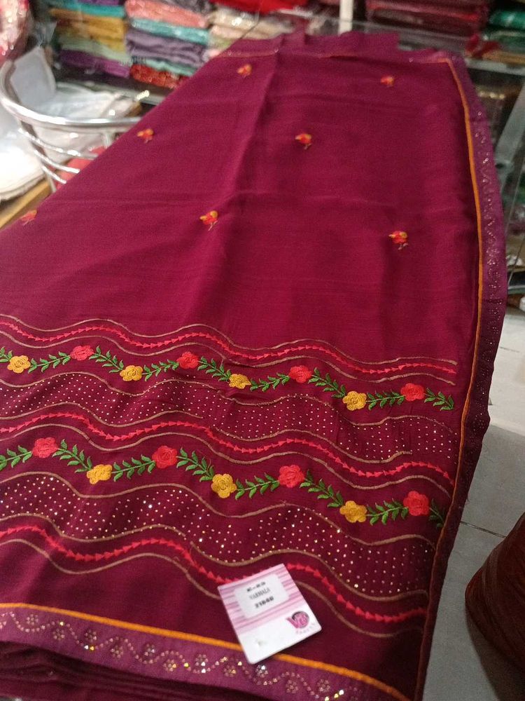 Maroon Embroidered Saree