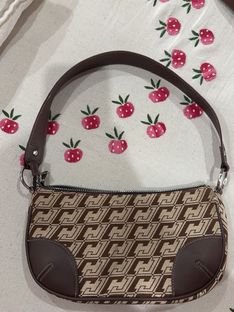 Brown Y2K baguette shoulder Bag