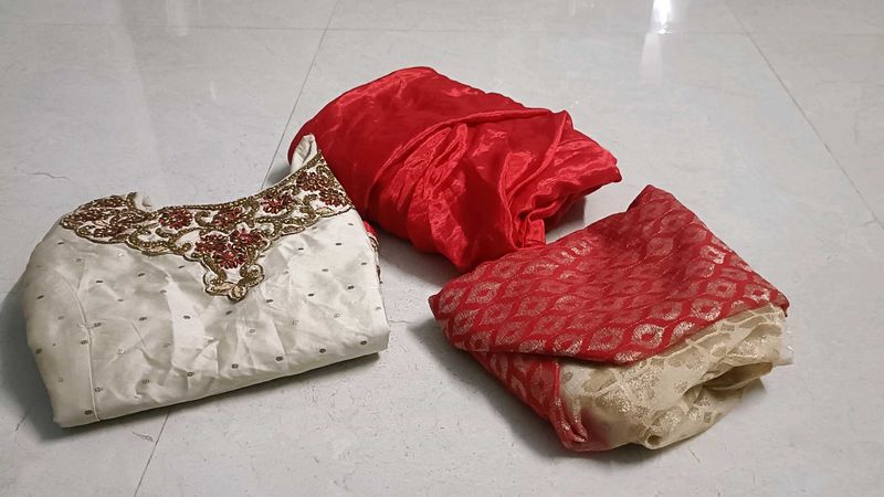 elegant red and creame kurta set