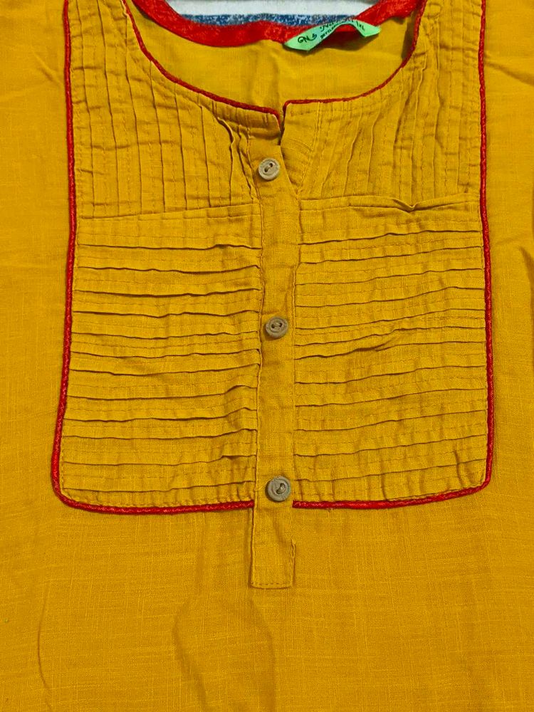 Mustard Kurti with Detailed Neck