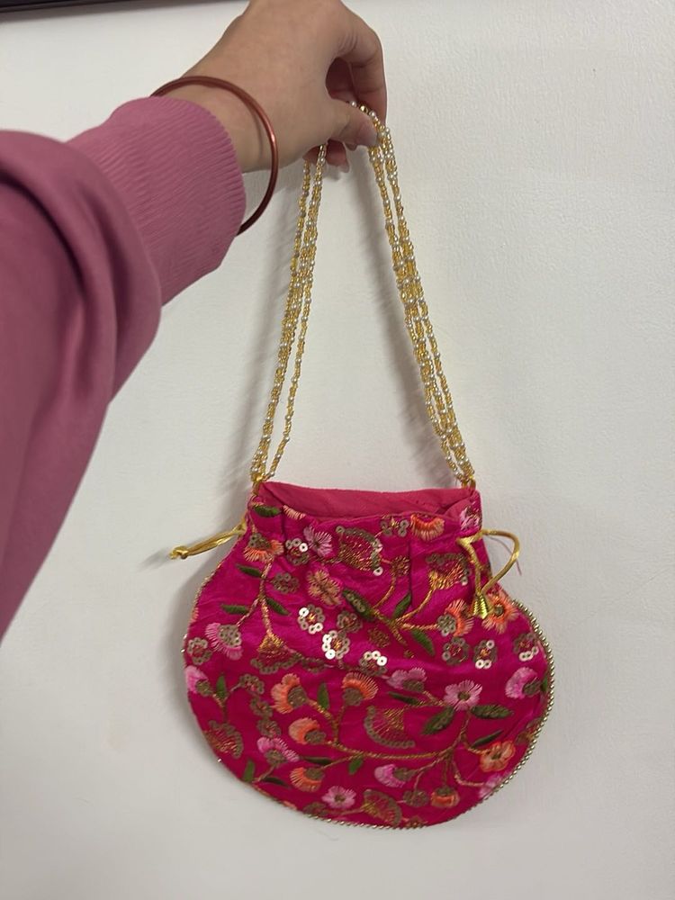 Elegant Pink Beaded Potli Bag