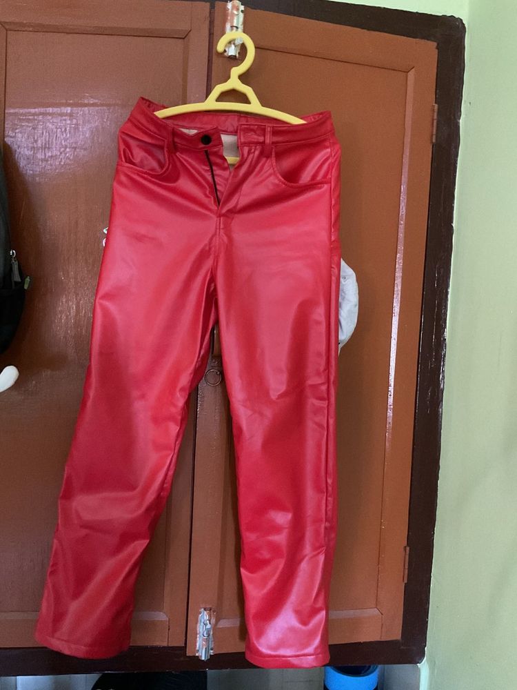 Red Faux Leather Pants