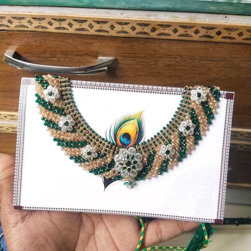 925 Silver Green&amp; Cream Beads Necklace