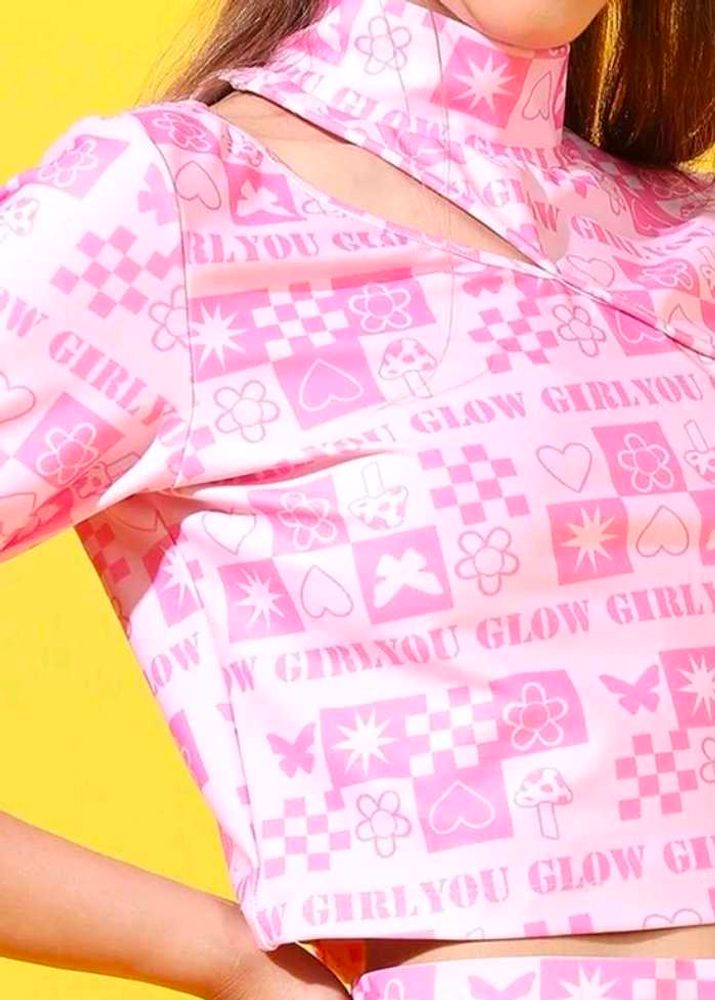 Pink Patterned Crop Top