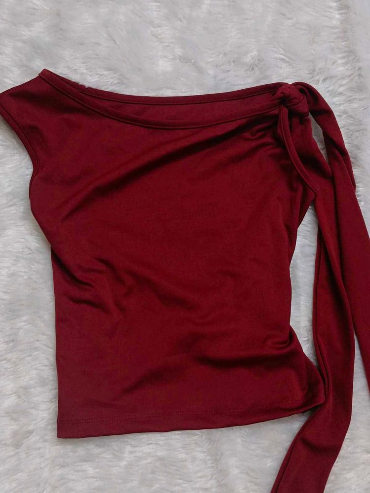 Red One-Shoulder Tie up Top