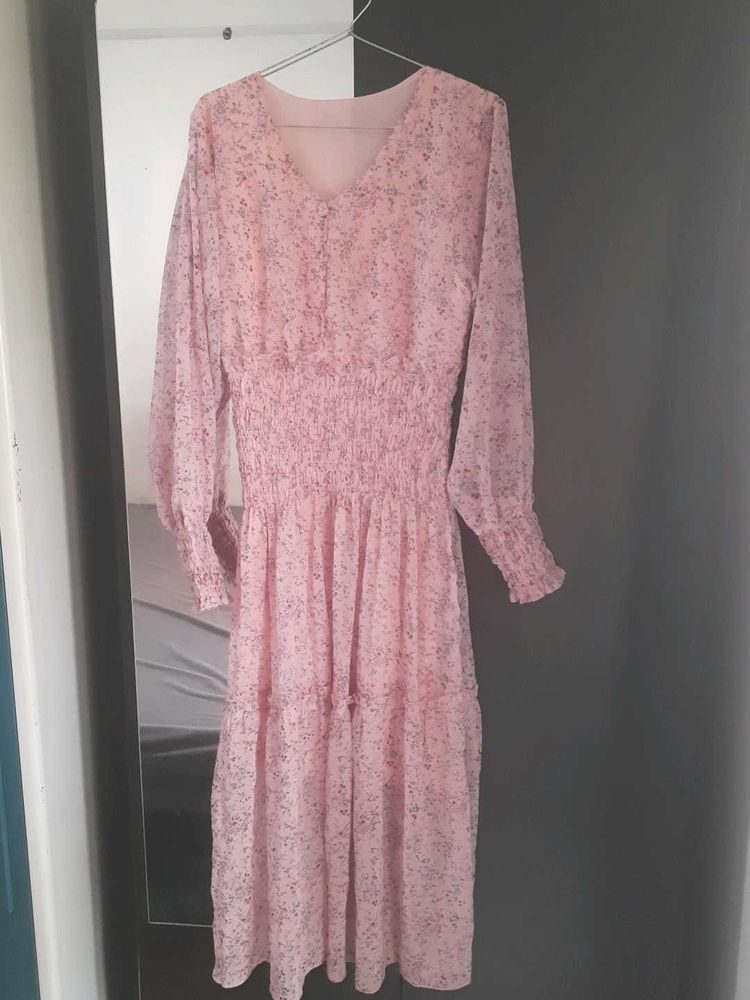 Pink Floral Chiffon Dress