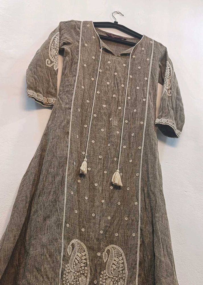 Brown Embroidered Kurti