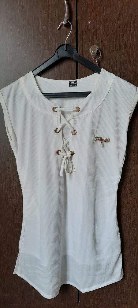 White Lace-Up Top