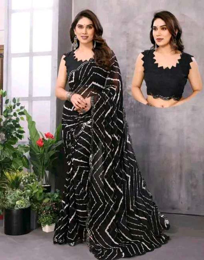 Elegant Black &amp; White Saree