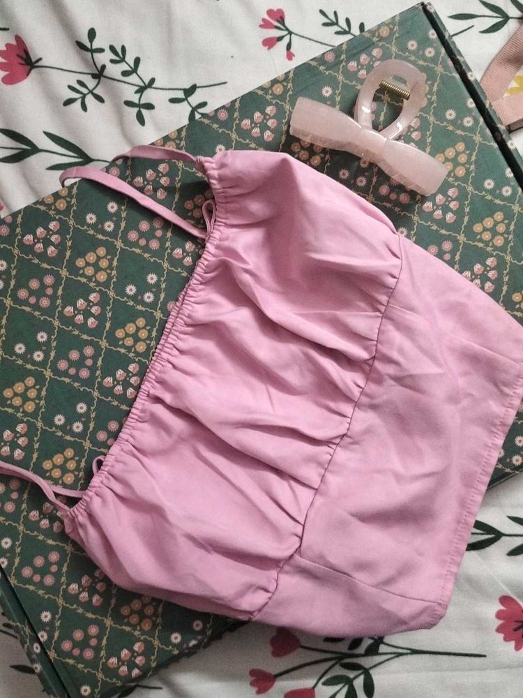 Pink strappy top with smoked back detail