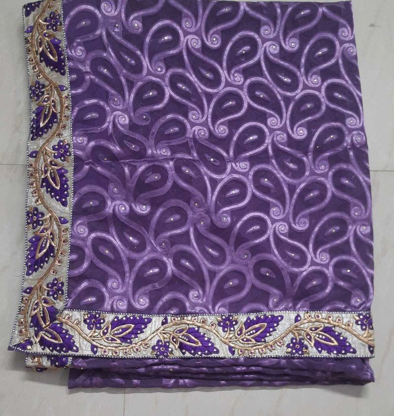 Purple Embroidered Sari