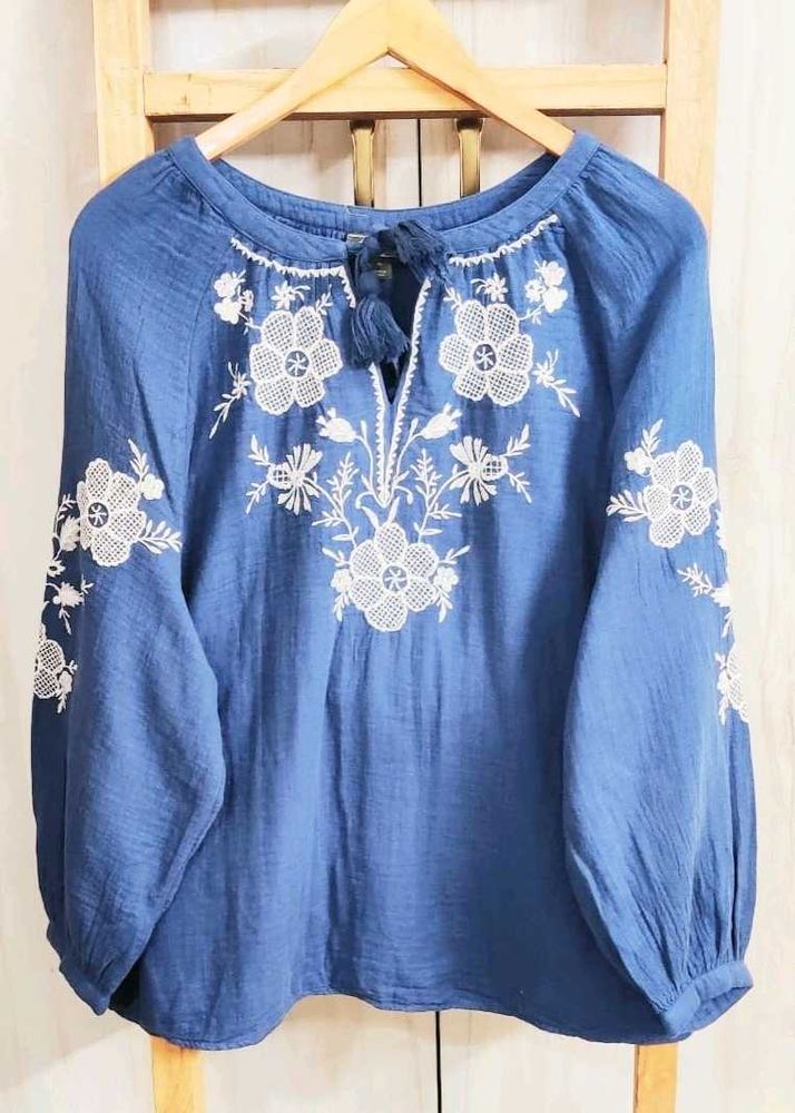 Boho Embroidered Peasant Top Size-44