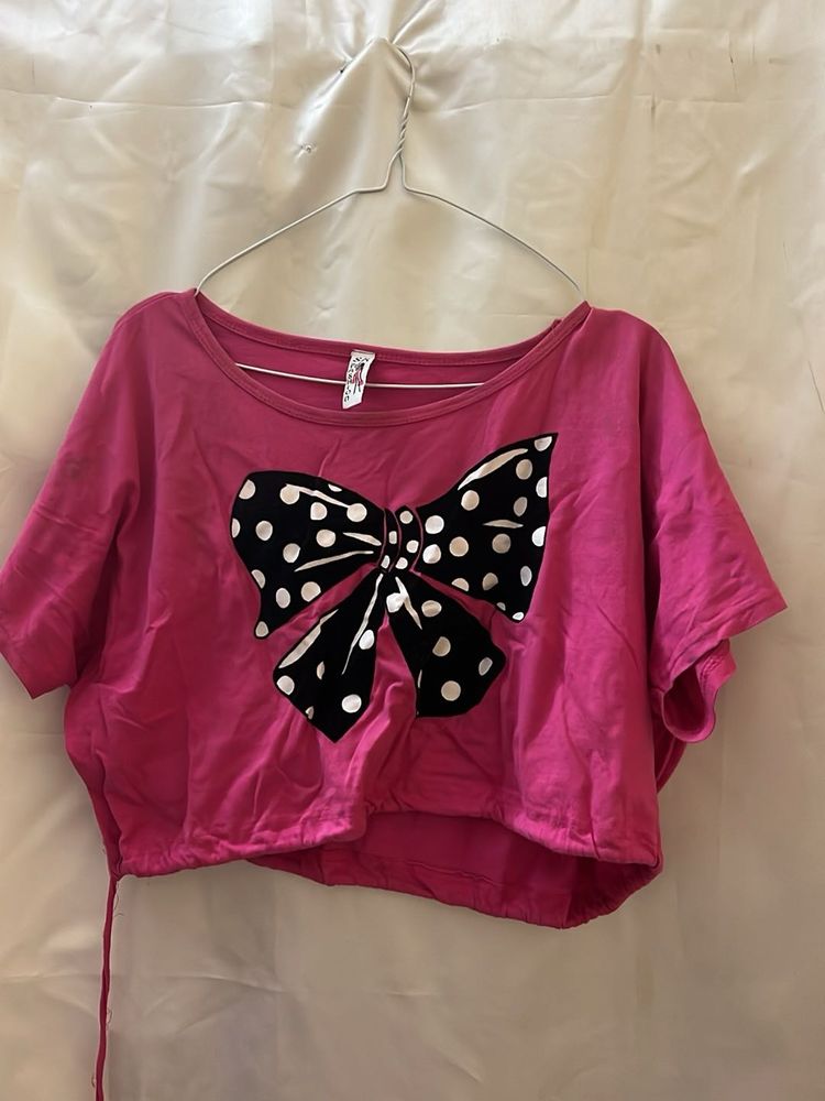 Pink Bow Crop Top