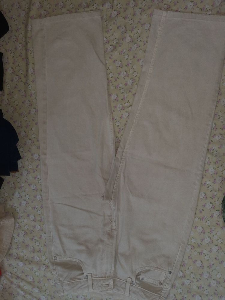 Beige Straight Leg Jeans