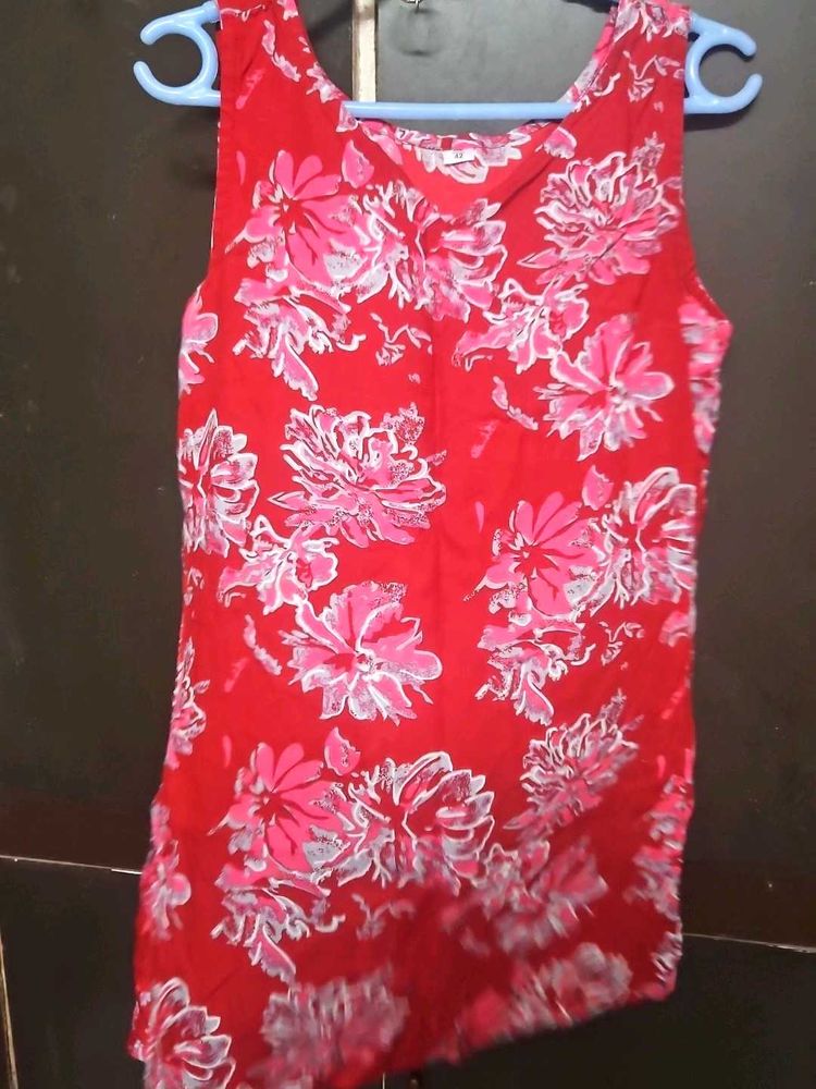 Red Floral Sleeveless Tank Top