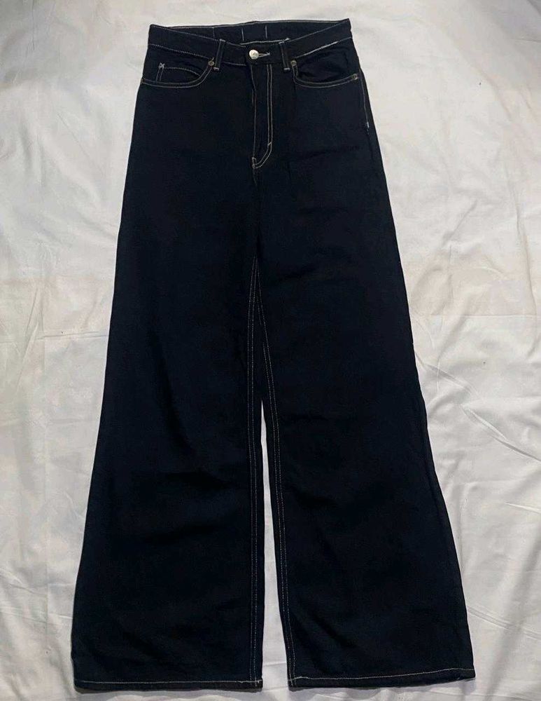 Lee x H&amp;M, Dark Wash Wide Leg Jeans-Contrast Stitc