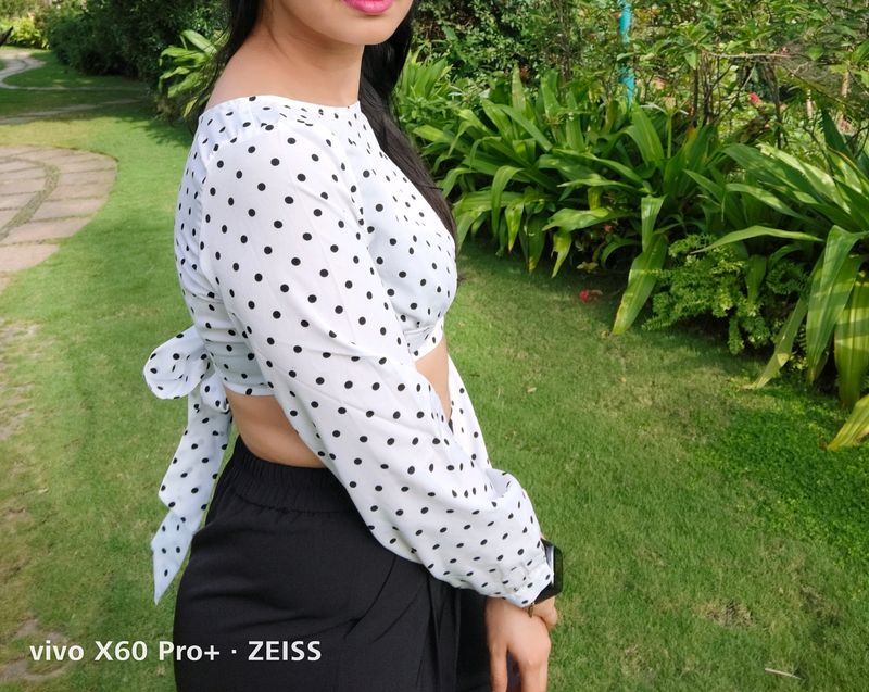 Elegant White Polka Dots Crop Top