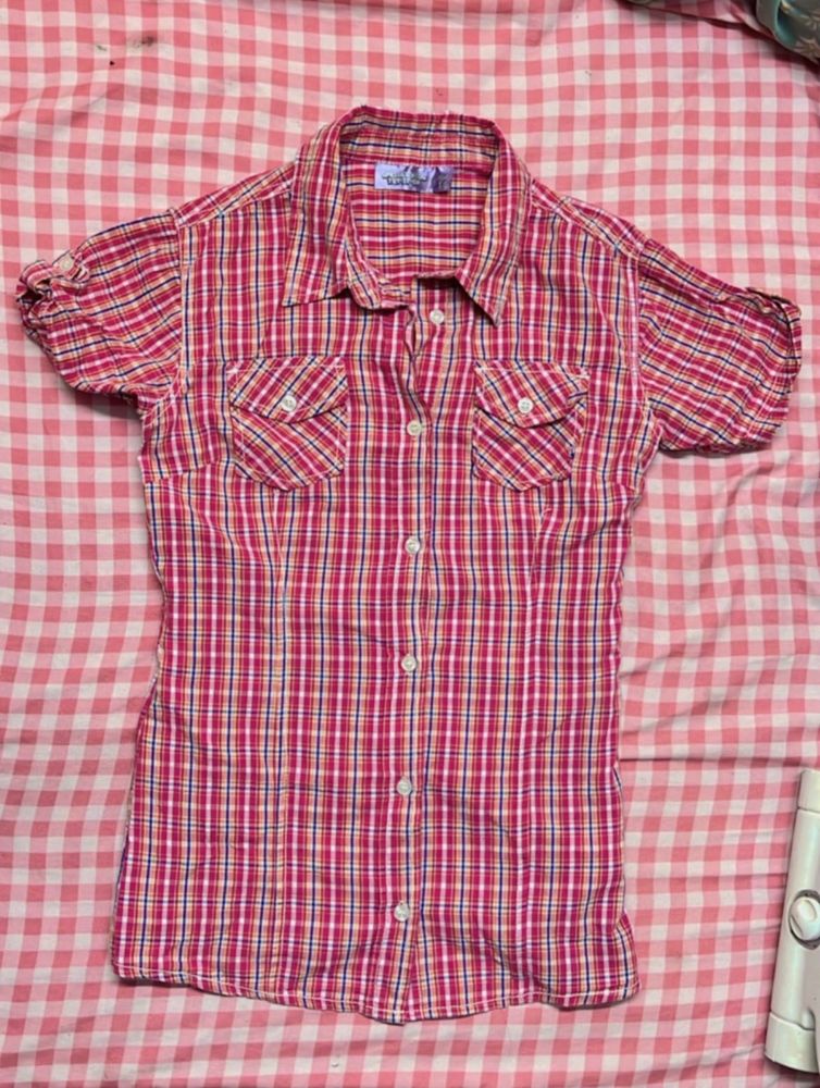 Pink Plaid Button-Down Shirt