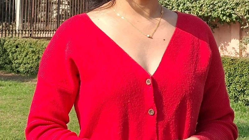 Red Button-Down Cardigan