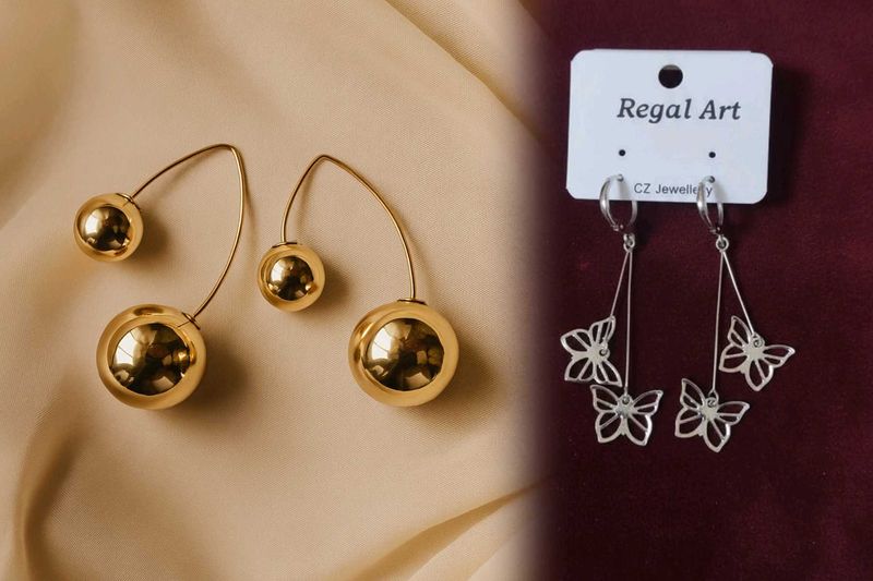 Earrings Set of 2-Gold &amp; silver colour