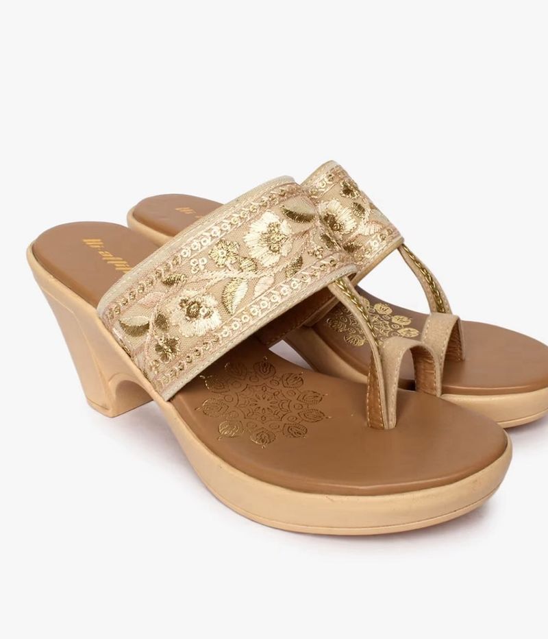 Gold Embroidered Wedge Sandals