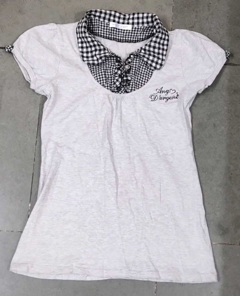 Patchwork Top: Gingham And Solid Pattern