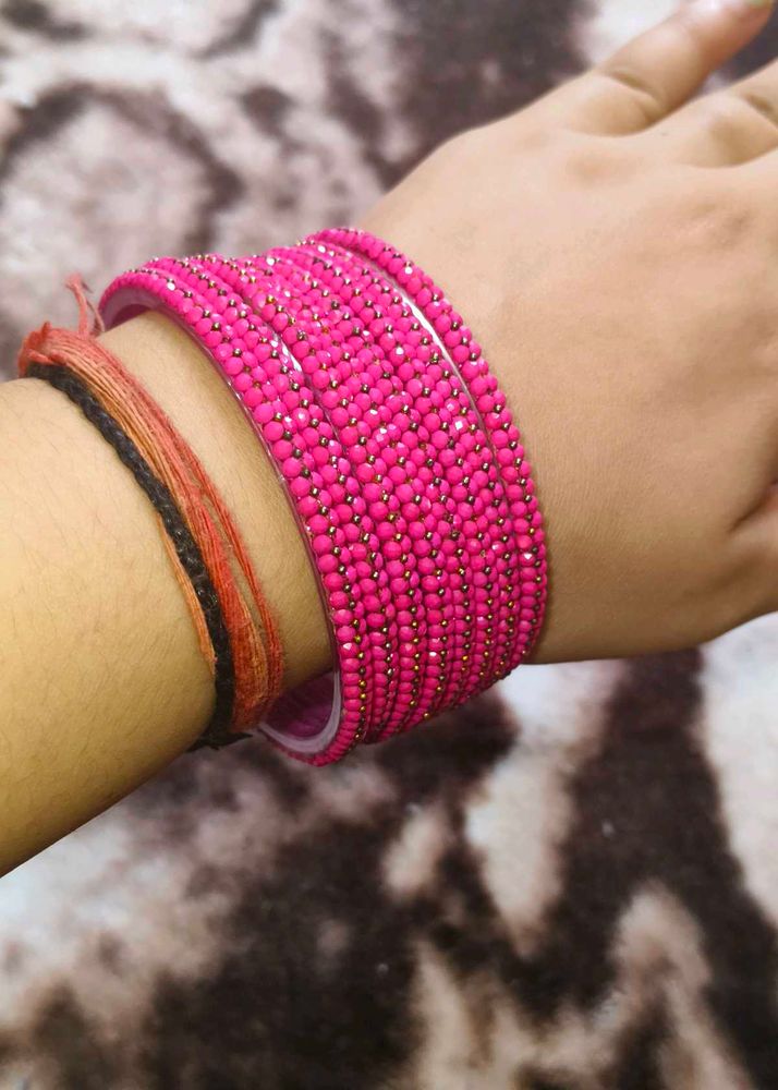 Pink Beaded Bangles