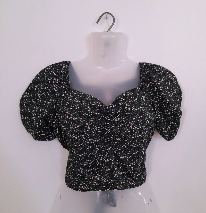 Black Printed Crop Top (Women's)
