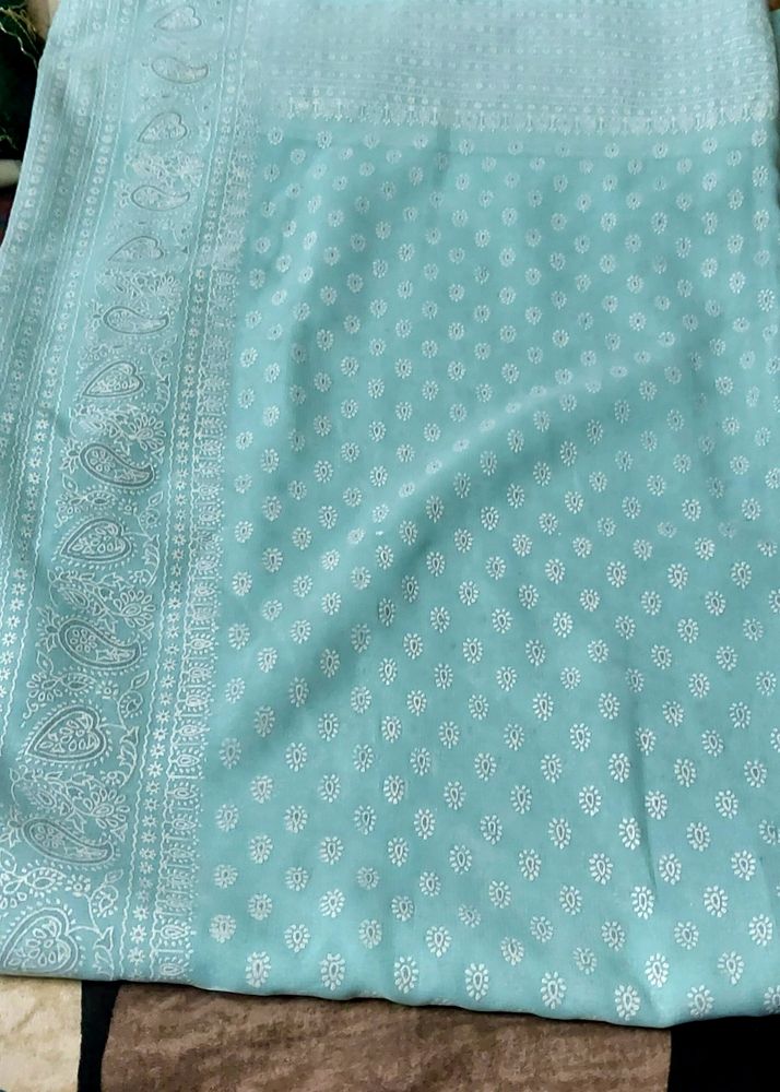 Turquoise Saree With Blouse