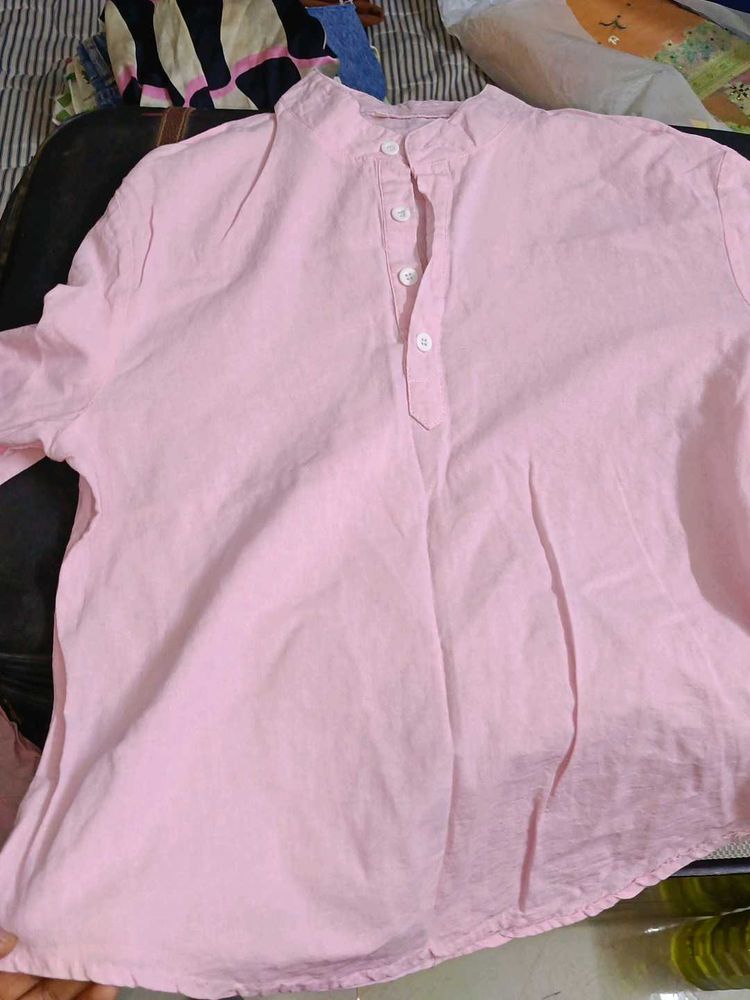 Pink Mandarin Collar Shirt