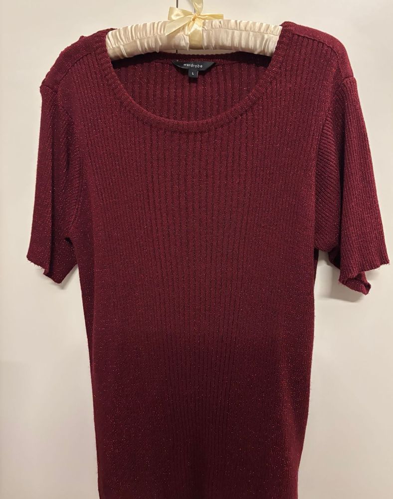 Burgundy Ribbed Knit Top