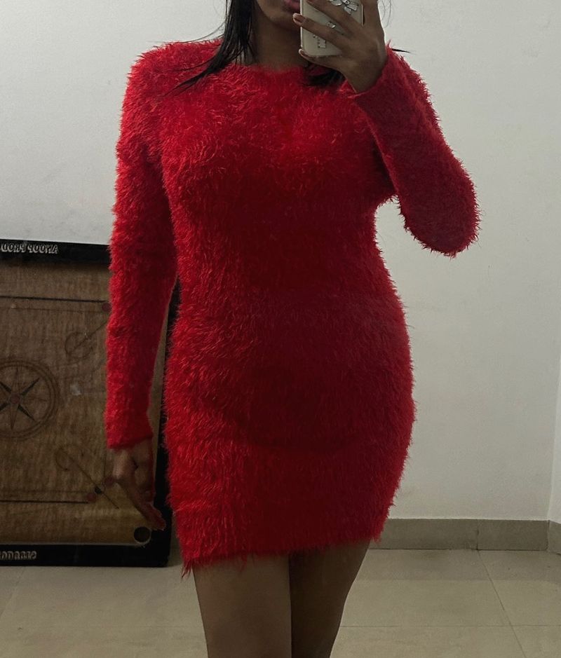 Red Fuzzy Mini Dress