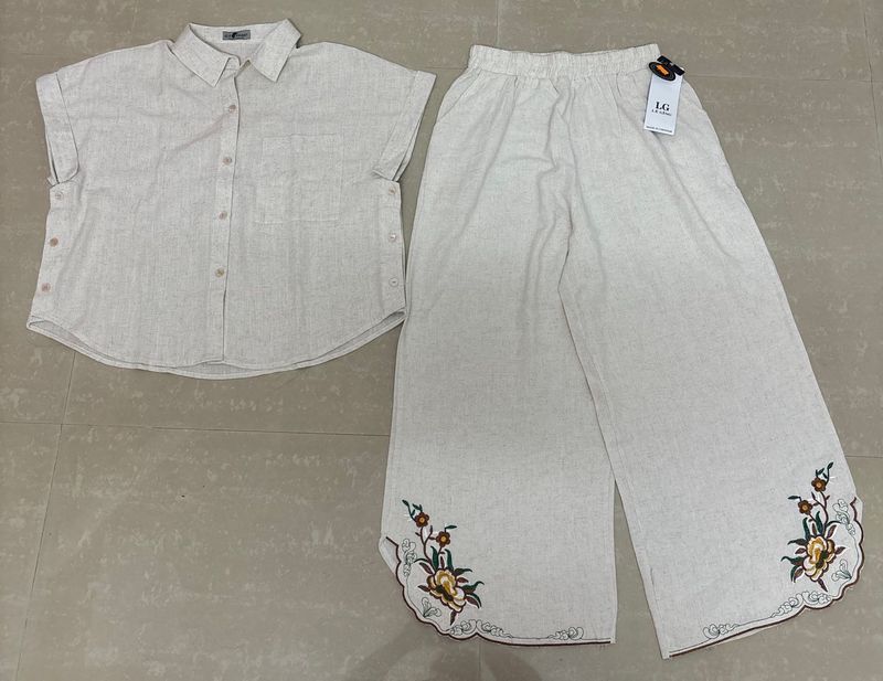 Off-white Co-ord Set With Embroidered pants