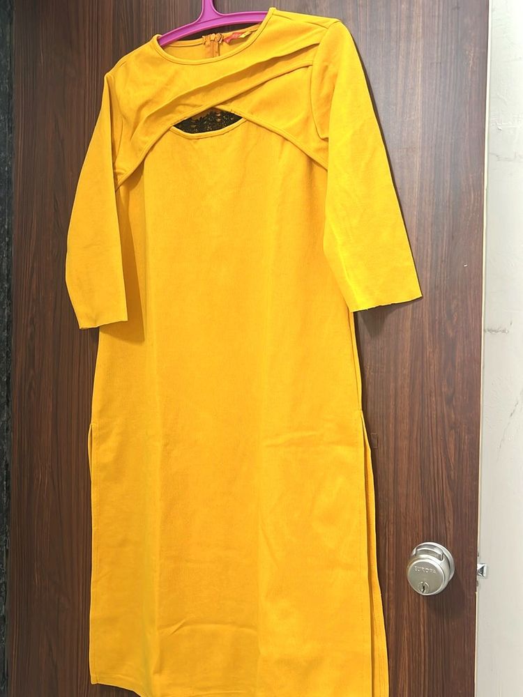 Winter wear Solid Mustard yellow Kurta