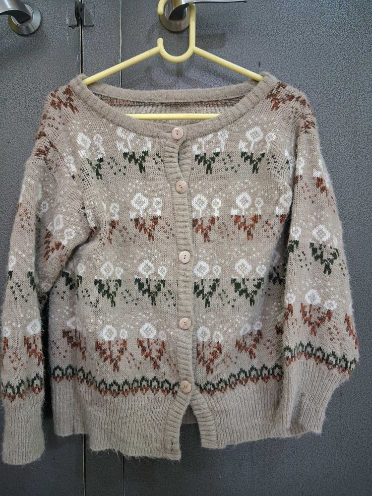 Floral Pattern Knit Cardigan