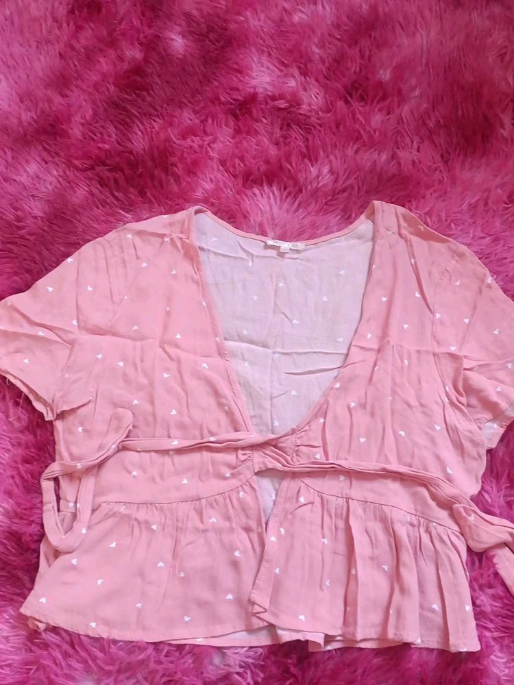 Peach Wrap Top with Heart Details