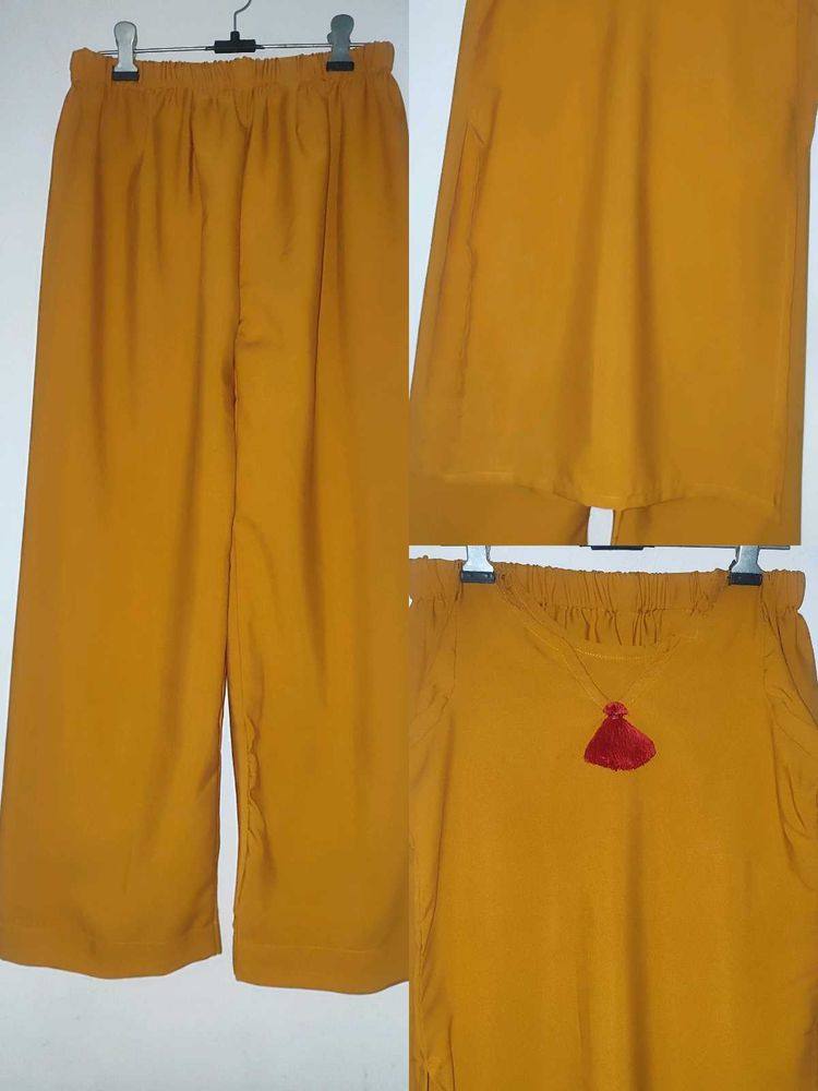 Mustard Wide Leg Set with Tassel Detail