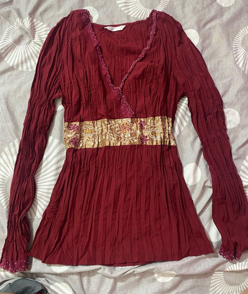Boho Maroon Long Sleeve Top