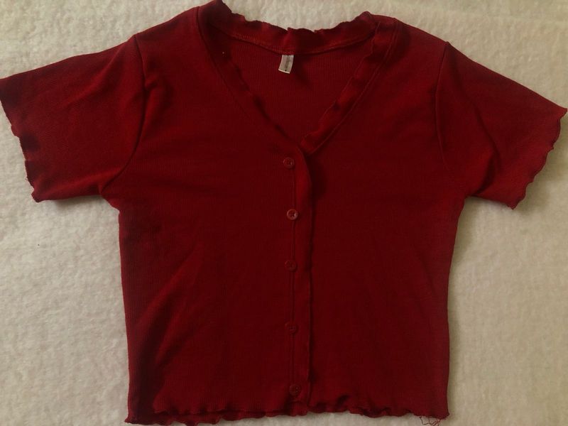 Red Button-Down Crop Top
