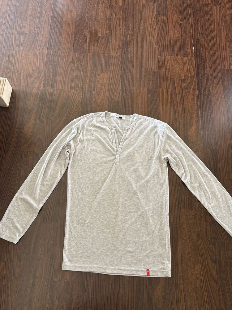 Gray Long Sleeve Henley Shirt