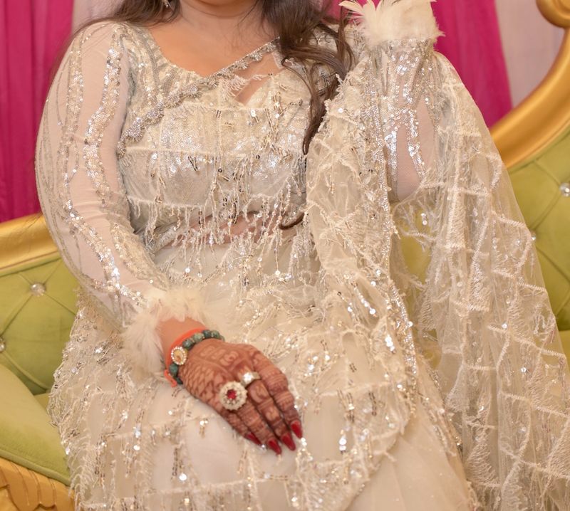 White Saree With Silver Sequin Work