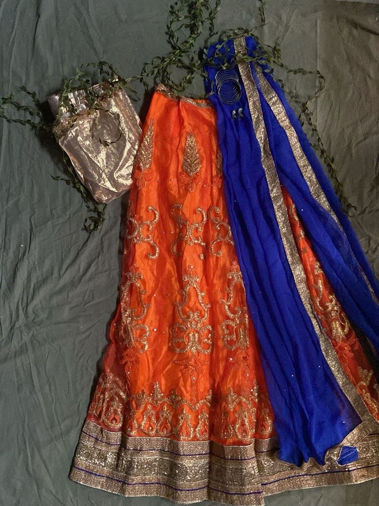 Orange Embroidered Lehenga Choli Set