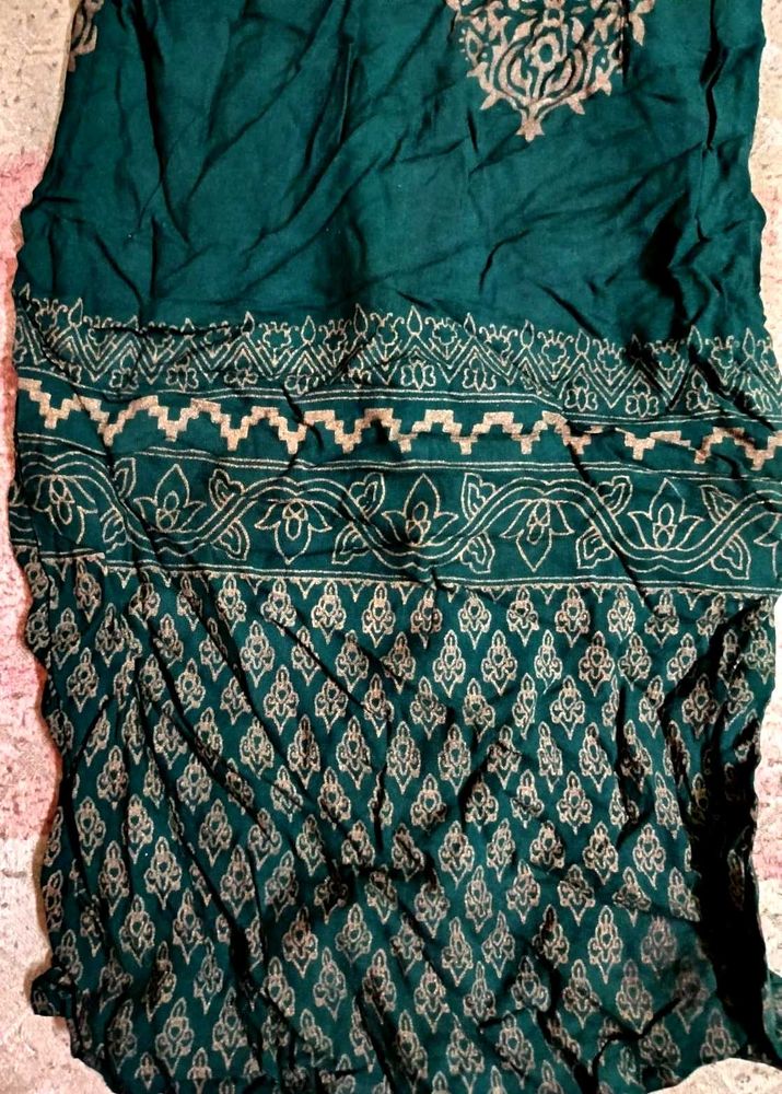 Dark Green Printed Kurta with Matching Palazzo