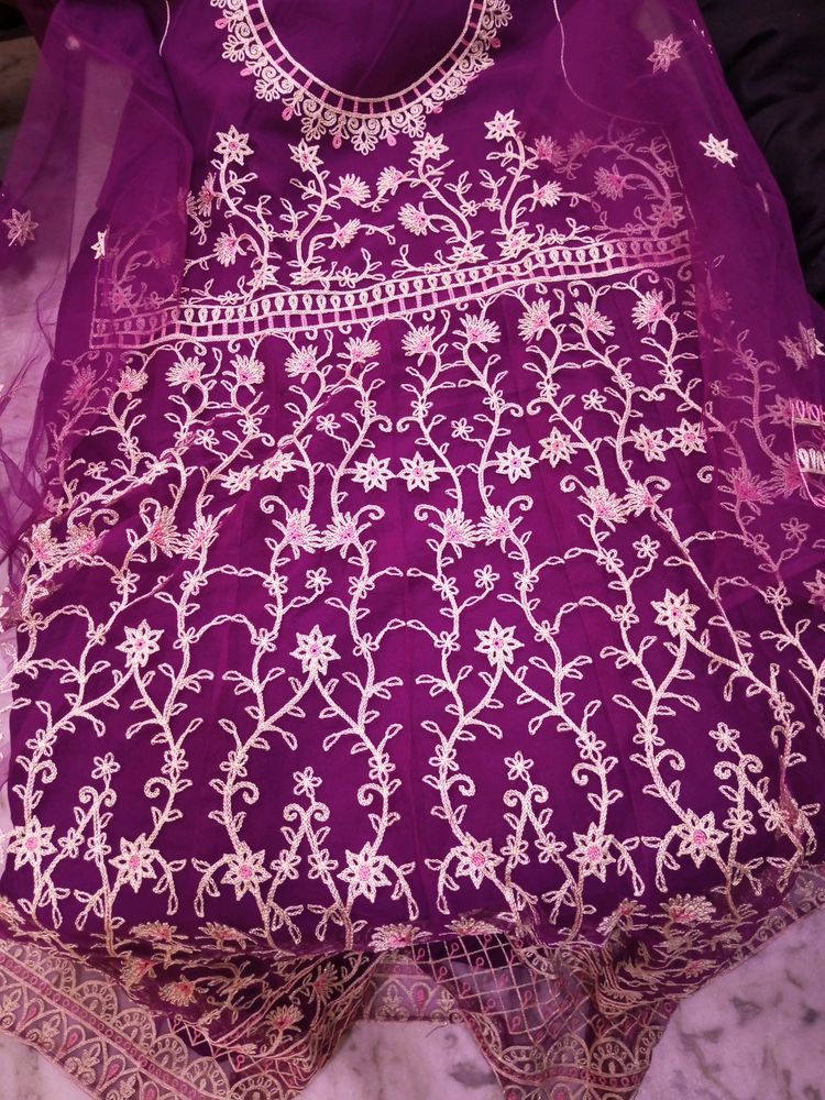 Beautiful Net Semi Stitched Gown With Dupatta