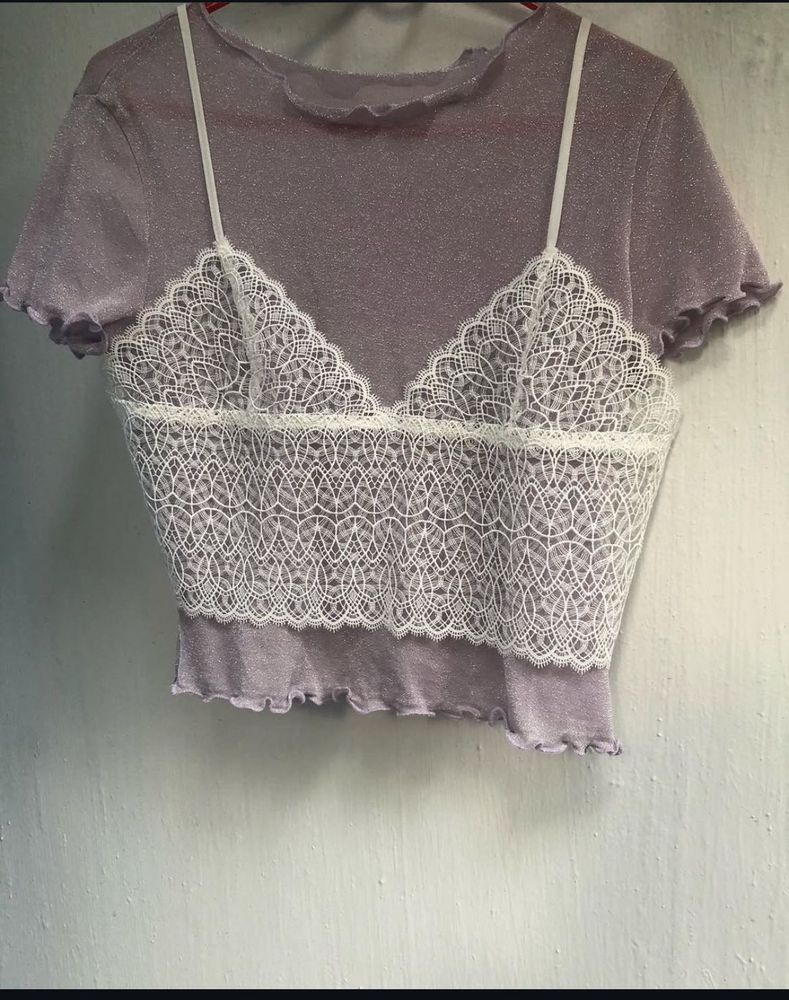 Glittery Purple Crew Neck Top