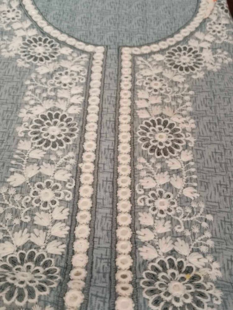 Cotton Embroidered Round Neck,Bottom Plain